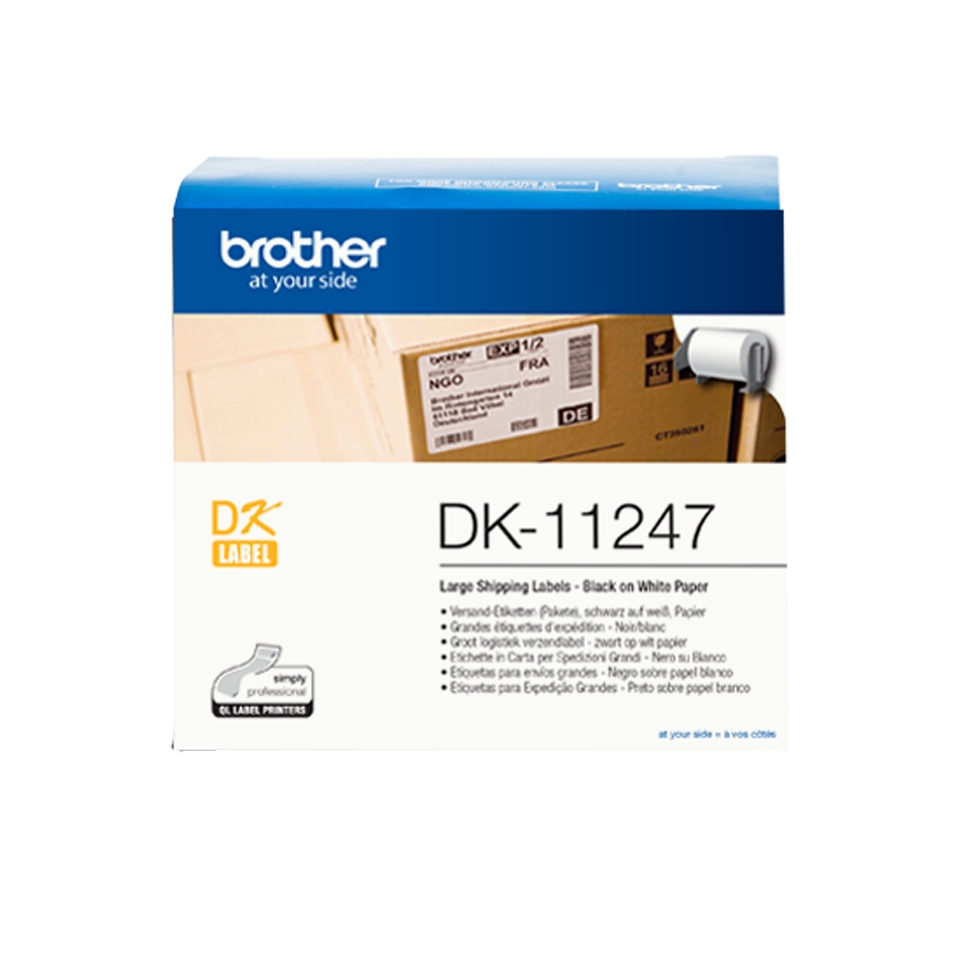 Brother DK11247 - Etiquetas Originales Precortadas para Envios Grandes - 103x164 mm - 180 Unidades - Texto negro sobre fondo blanco