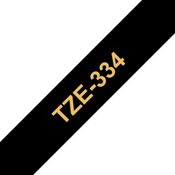 [BR-TZE334] Brother TZe334 Cinta Laminada Generica de Etiquetas - Texto dorado sobre fondo negro - Ancho 12mm x 8 metros