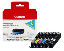 [6496B005] Canon PGI550/CLI551 Pack de 6 Cartuchos de Tinta Originales - 6496B005