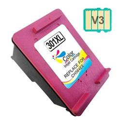[HI-301XLC-V3] HP 301XL Color Cartucho de Tinta Remanufacturado - Muestra Nivel de Tinta - Reemplaza CH564EE/CH562EE